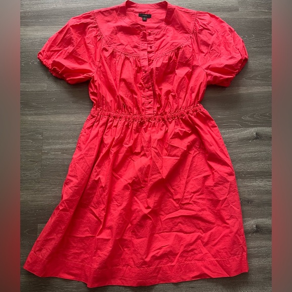 J.Crew Puff Sleeve Poplin Cotton Shirtdress Women XL Seaside Coral Preppy Chic - Picture 2 of 10